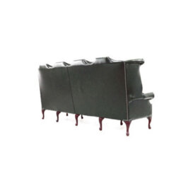 Chesterfield 4 Seater Flat Wing High Back Antique Green Real Leather Sofa In Queen Anne Style - thumbnail 9
