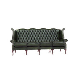 Chesterfield 4 Seater Flat Wing High Back Antique Green Real Leather Sofa In Queen Anne Style - thumbnail 4