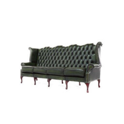 Chesterfield 4 Seater Flat Wing High Back Antique Green Real Leather Sofa In Queen Anne Style - thumbnail 5