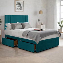 Green Plush Sawana 4Ft6 Double Bed With 20 Inch Headboard With Mattress And 2Drawers - thumbnail 1