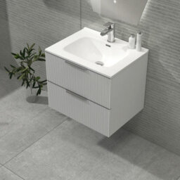 Royal Bathrooms Evora 700mm Matt White Fluted Wall Hung Bathroom Bathroom Vanity Unit 2 Drawer Cabinet Storage With Ceramic Basin - thumbnail 5