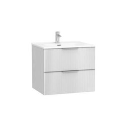 Royal Bathrooms Evora 700mm Matt White Fluted Wall Hung Bathroom Bathroom Vanity Unit 2 Drawer Cabinet Storage With Ceramic Basin - thumbnail 6