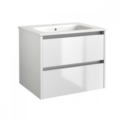 Clifton Bathroom 2-Drawer Wall Hung Vanity Unit With Basin 800mm Wide - White - (Urban) - Brassware Not Included - image 1