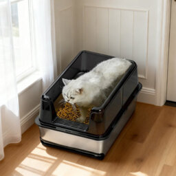 London Boutique Stainless Steel Cat Litter Tray, 60X40X30.5Cm Open Top Litter Box, High Sided, Easy Clean, Black