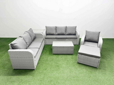 Fimous 8 Seater Poly Rattan Outdoor Garden Furniture Sofa Set 3 Seater Sofa Big Footstool Side Table - image 1