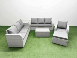 Fimous 8 Seater Poly Rattan Outdoor Garden Furniture Sofa Set 3 Seater Sofa Big Footstool Side Table - thumbnail 1