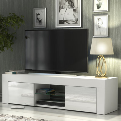 Tv Unit Loom 130Cm - White With Gloss Doors - image 1