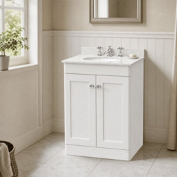 Balterley Swynnerton Traditional 2 Door Floor Standing Vanity Unit With Marble Basin, Satin White, 600mm - thumbnail 4