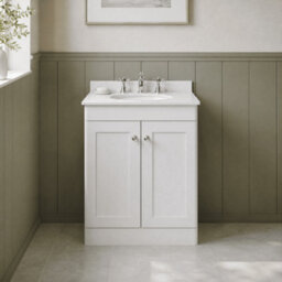 Balterley Swynnerton Traditional 2 Door Floor Standing Vanity Unit With Marble Basin, Satin White, 600mm - thumbnail 2