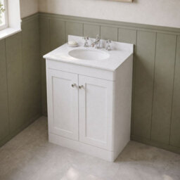 Balterley Swynnerton Traditional 2 Door Floor Standing Vanity Unit With Marble Basin, Satin White, 600mm - thumbnail 3