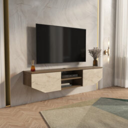 Decorotika Hera Floating Tv Unit For Tvs Up To 55 Inches Walnut Travertine