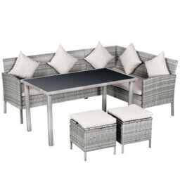 Outsunny 5Pcs Rattan Dining Corner Sofa Set, Garden Furniture Set, Beige - thumbnail 2