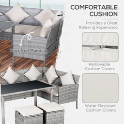 Outsunny 5Pcs Rattan Dining Corner Sofa Set, Garden Furniture Set, Beige - thumbnail 5