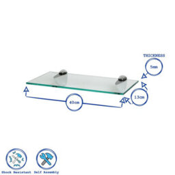 Harbour Housewares 6X Floating Glass Shelves - 40Cm - Silver Brackets - Bathroom Shower Storage Vanity Display Unit Shelf - thumbnail 3