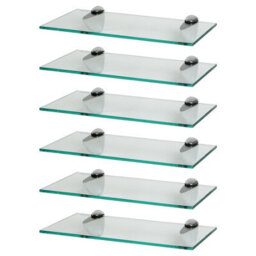 Harbour Housewares 6X Floating Glass Shelves - 40Cm - Silver Brackets - Bathroom Shower Storage Vanity Display Unit Shelf - thumbnail 1