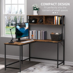 Homcom Industrial L-Shaped Work Desk & Storage Shelf Steel Frame Adjustable Feet - thumbnail 4
