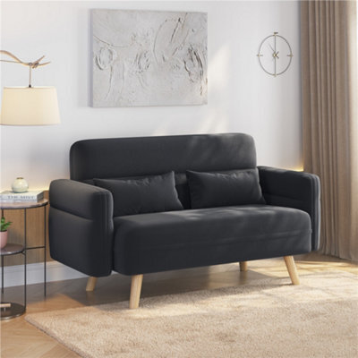 Yaheetech Dark Grey 2-Seater Fabric Loveseat Sofa With Lumbar Pillows And Solid Wood Legs - image 1