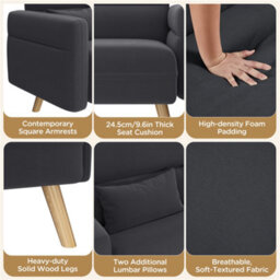Yaheetech Dark Grey 2-Seater Fabric Loveseat Sofa With Lumbar Pillows And Solid Wood Legs - thumbnail 4