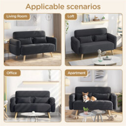 Yaheetech Dark Grey 2-Seater Fabric Loveseat Sofa With Lumbar Pillows And Solid Wood Legs - thumbnail 7