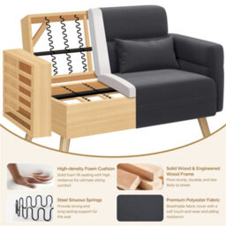 Yaheetech Dark Grey 2-Seater Fabric Loveseat Sofa With Lumbar Pillows And Solid Wood Legs - thumbnail 6