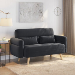 Yaheetech Dark Grey 2-Seater Fabric Loveseat Sofa With Lumbar Pillows And Solid Wood Legs - thumbnail 1
