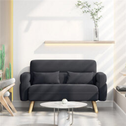 Yaheetech Dark Grey 2-Seater Fabric Loveseat Sofa With Lumbar Pillows And Solid Wood Legs - thumbnail 2