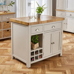 The Furniture Market Cotswold Grey Painted Kitchen Island With Solid Oak Top - thumbnail 1