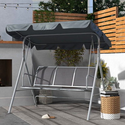 Outsunny Metal Swing Chair 3 Seater Patio Bench W/ Canopy, Dark Grey - image 1