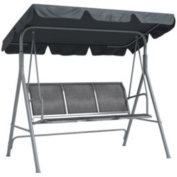 Outsunny Metal Swing Chair 3 Seater Patio Bench W/ Canopy, Dark Grey - thumbnail 2