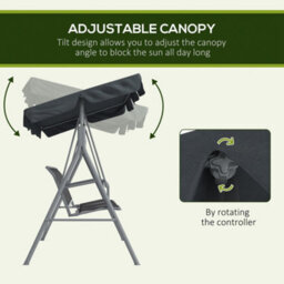 Outsunny Metal Swing Chair 3 Seater Patio Bench W/ Canopy, Dark Grey - thumbnail 4