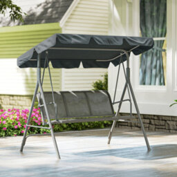 Outsunny Metal Swing Chair 3 Seater Patio Bench W/ Canopy, Dark Grey - thumbnail 8
