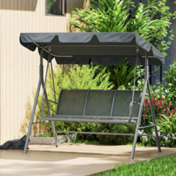Outsunny Metal Swing Chair 3 Seater Patio Bench W/ Canopy, Dark Grey - thumbnail 9