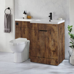 Homestylestore1105mm Dark Oak Right Hand Bathroom Combination Vanity Toilet Unit With Black Finger Pull Handles - thumbnail 2