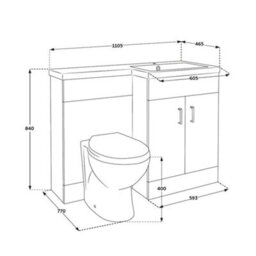 Homestylestore1105mm Dark Oak Right Hand Bathroom Combination Vanity Toilet Unit With Black Finger Pull Handles - thumbnail 3