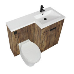 Homestylestore1105mm Dark Oak Right Hand Bathroom Combination Vanity Toilet Unit With Black Finger Pull Handles - thumbnail 1