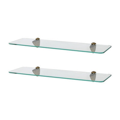 Harbour Housewares 2X Rounded Floating Glass Shelves - 50Cm - Gold Brackets - Bathroom Shower Storage Vanity Display Unit Shelf - image 1