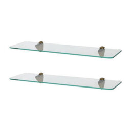 Harbour Housewares 2X Rounded Floating Glass Shelves - 50Cm - Gold Brackets - Bathroom Shower Storage Vanity Display Unit Shelf