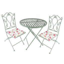 Dibor Vintage Green 3 Piece Outdoor Garden Furniture Dining Table And Chair Folding Bistro Set With Free Set Of 2 Pink Seat Pad Cushions - thumbnail 1