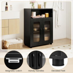 Costway Bathroom Cabinet Freestanding Linen Floor Cabinet With 2 Doors-Black - thumbnail 7