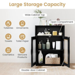 Costway Bathroom Cabinet Freestanding Linen Floor Cabinet With 2 Doors-Black - thumbnail 5