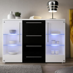 Bari Chest Of Drawers Modern Storage White Cabinet With Spacious Black Drawers Durable Laminated Board Contemporary Design Led