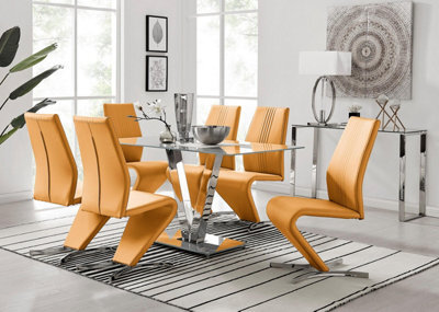 Furniturebox Uk Florini V Grey Dining Table And 6 Mustard Willow Chairs - image 1