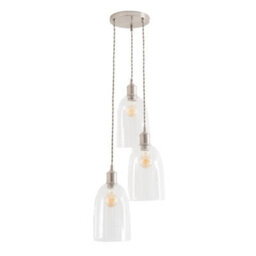 Valuelights Kira Glass Dome 3 Drop Cluster Brushed Chrome Ceiling Pendant Light With Bulbs - thumbnail 2