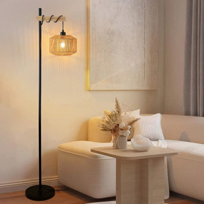 Komore 160Cm Black Metal Floor Light Woven Rope Shade Floor Lamp E27 - image 1