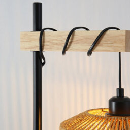 Komore 160Cm Black Metal Floor Light Woven Rope Shade Floor Lamp E27 - thumbnail 7