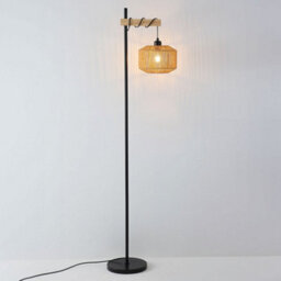 Komore 160Cm Black Metal Floor Light Woven Rope Shade Floor Lamp E27 - thumbnail 5