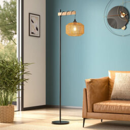 Komore 160Cm Black Metal Floor Light Woven Rope Shade Floor Lamp E27 - thumbnail 3