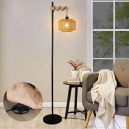 Komore 160Cm Black Metal Floor Light Woven Rope Shade Floor Lamp E27 - thumbnail 2