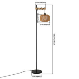 Komore 160Cm Black Metal Floor Light Woven Rope Shade Floor Lamp E27 - thumbnail 9