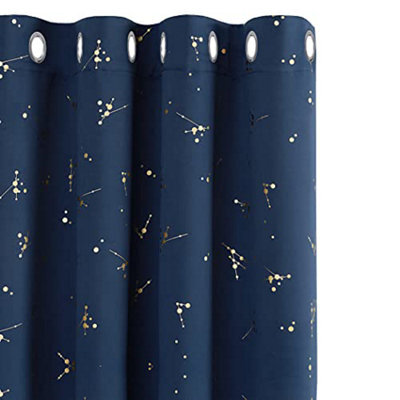 Deconovo Blackout Eyelet Curtains, Gold Printed Constellation Curtains For Living Room, 46 X 90 Inch (W X L), Navy Blue, 2 Panels - image 1